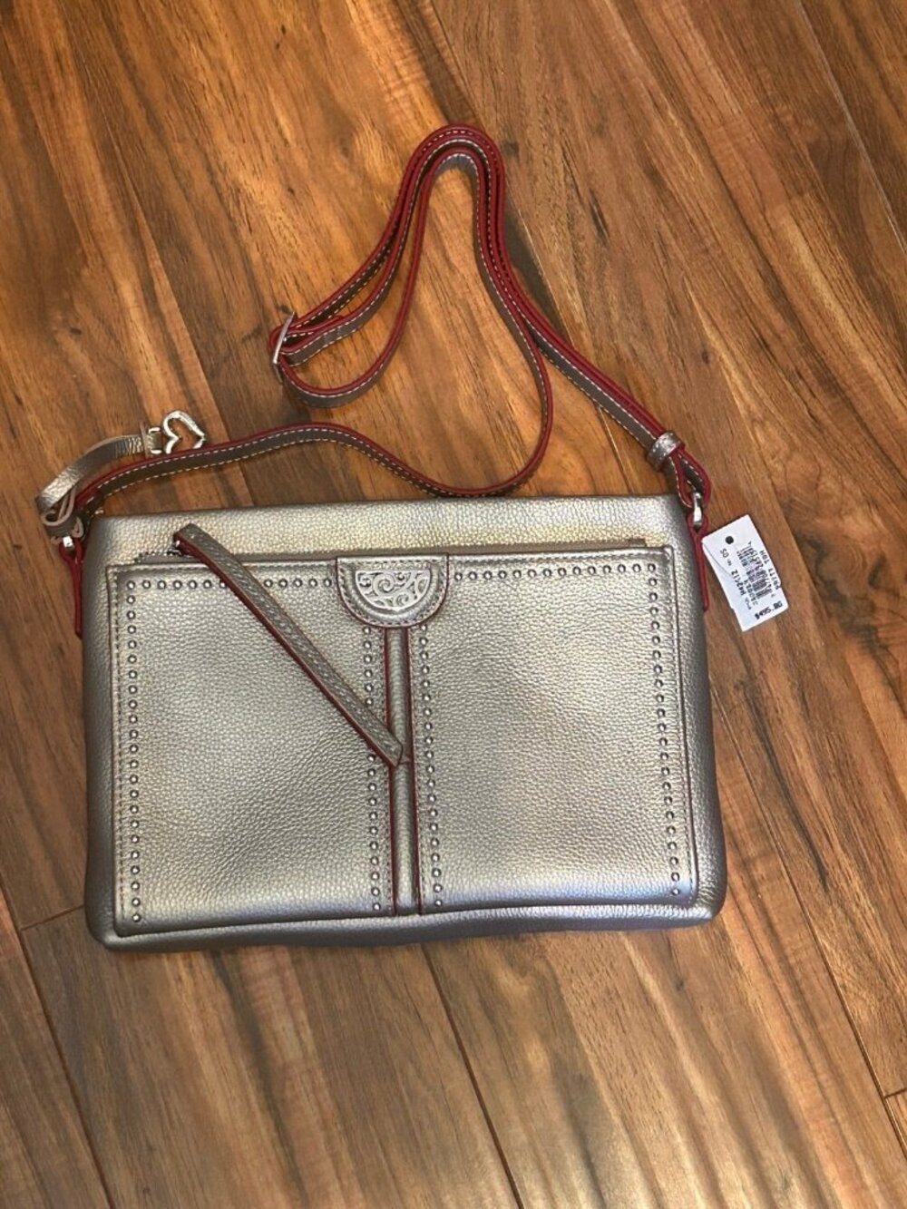 Brighton Pretty Tough Jagger Cross Body Organizer $495 Style H4241Z  Zinc/red